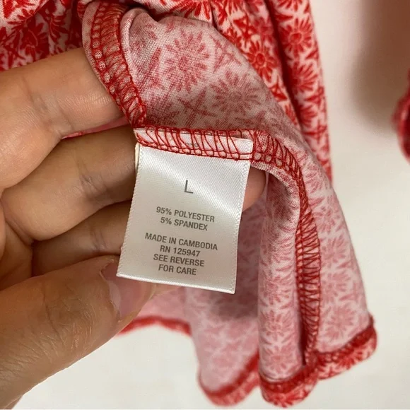 Westport Mandarin Collar V-neck with butt accent reddish Orange flowy blouse L - Picture 10 of 10